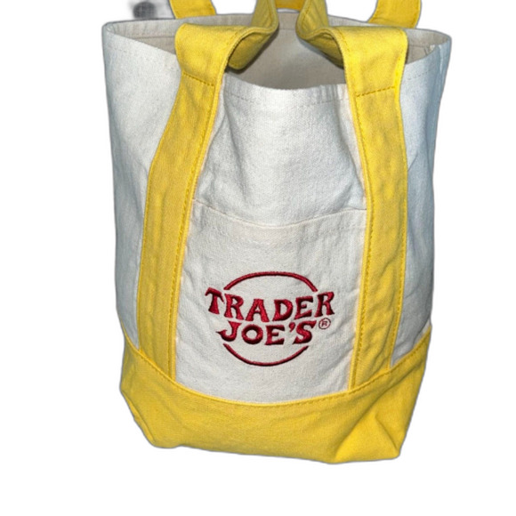 Trader Joe's Mini Canvas Tote Bag Yellow Limited Edition Reusable Bag - Picture 2 of 7